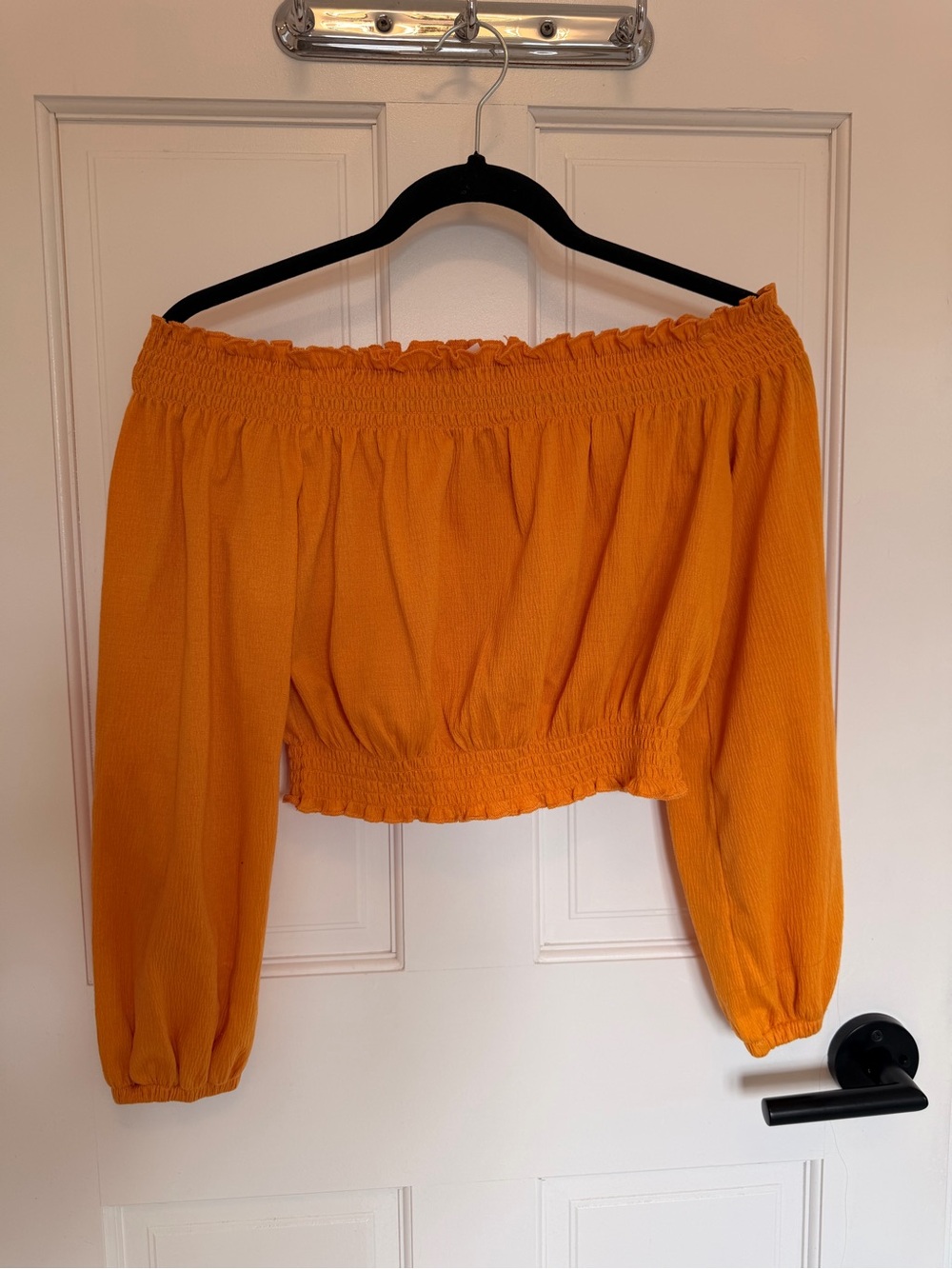 H&M Orange Off-the-Shoulder Long Sleeve Crop Top